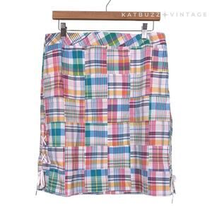 Talbots Madras Plaid Skirt 10 Multi Preppy Summer Lace Up Beach Resort Vacation